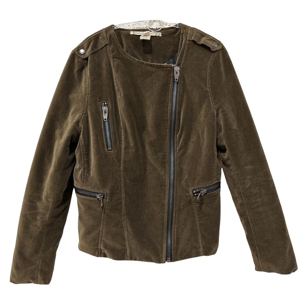 Velvet Biker Style Jacket Green Juniors's Medium Coat by Chelsea & Violet
